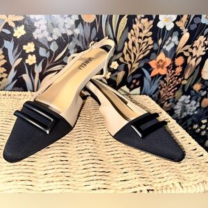 VANELi Womens Tady Pointed Toe Slingback Pumps Dress Casual Low Heel Black Beige